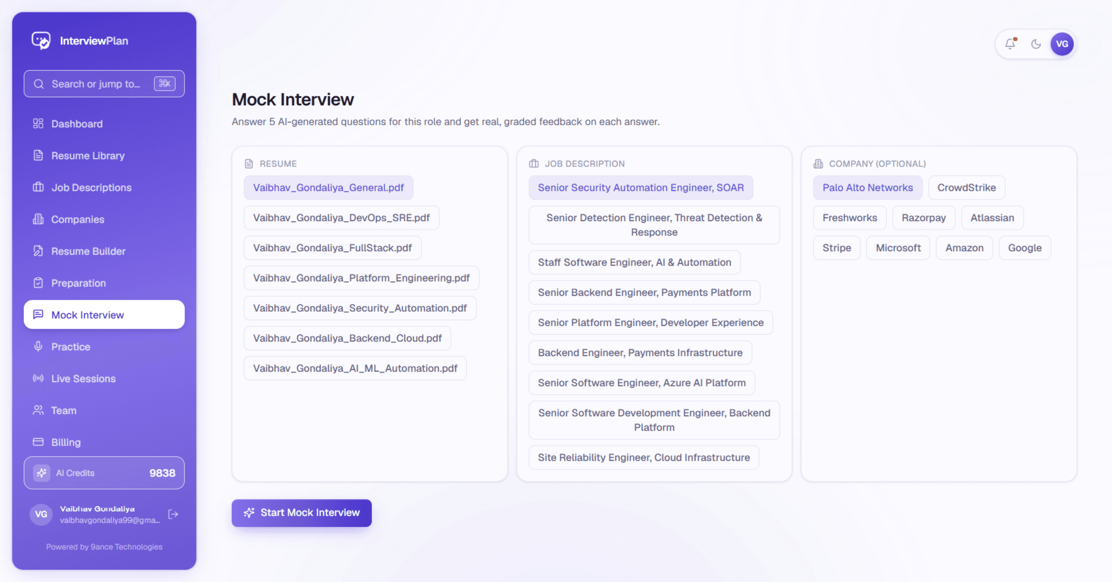 InterviewPlan Mock Interview session